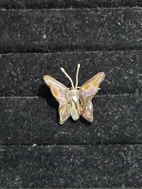 Vintage 925 Mexico Sterling Silver Abalone Butterfly Brooch